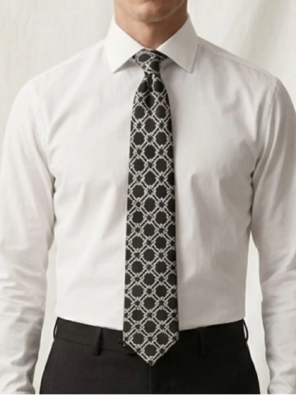 Vintage Trevira Black Silver Chain Link Geometric Wide Necktie OS